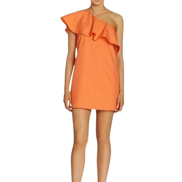NWOT Alice + Olivia “Willie” One-Shoulder Ruffled Tangerine Orange Mini Dress - Picture 8 of 9